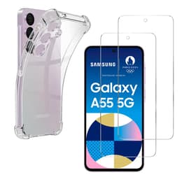 Case Galaxy A55 5G and 2 protective screens - TPU - Transparent